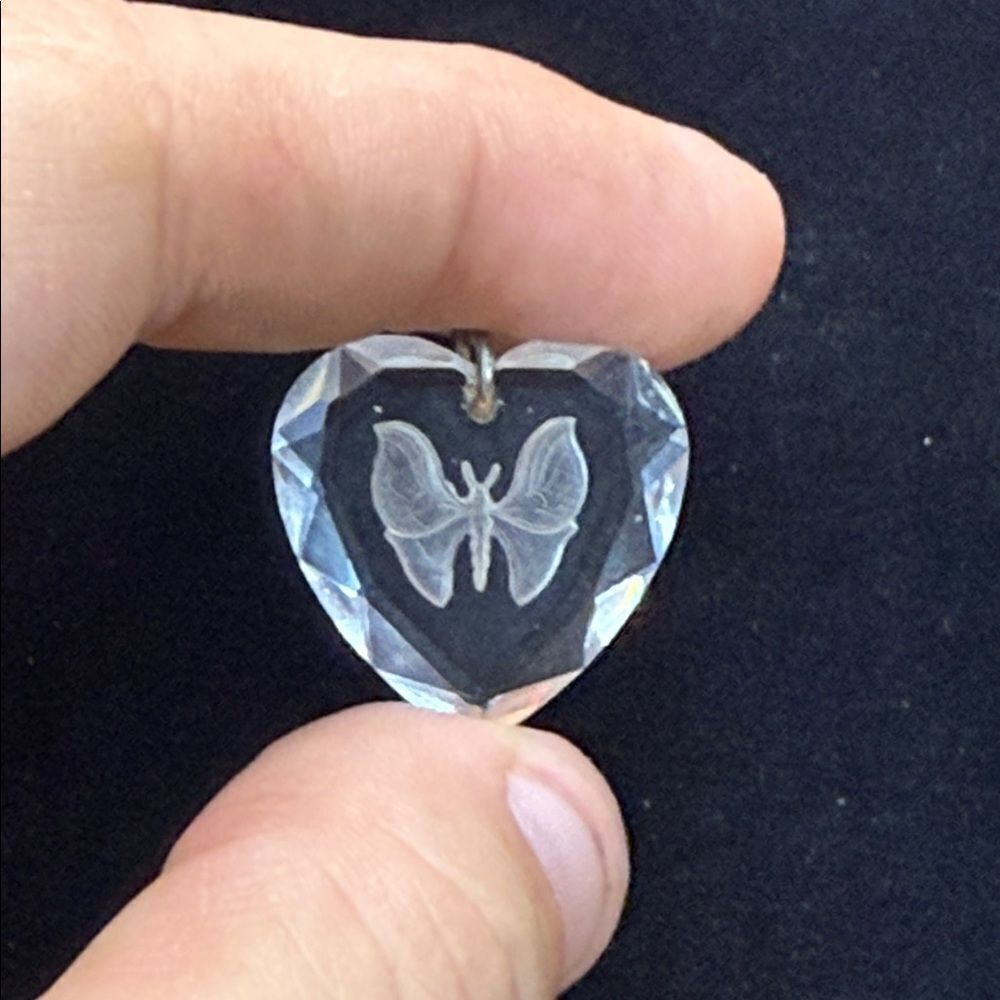 Crystal Heart Pendant with Butterfly Design